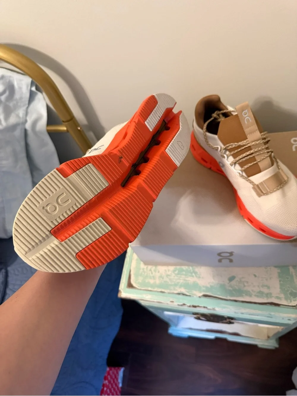 On Running women’s  Cloudnova Cream with Tan Upper and Orange Sole - Picture 2 of 3